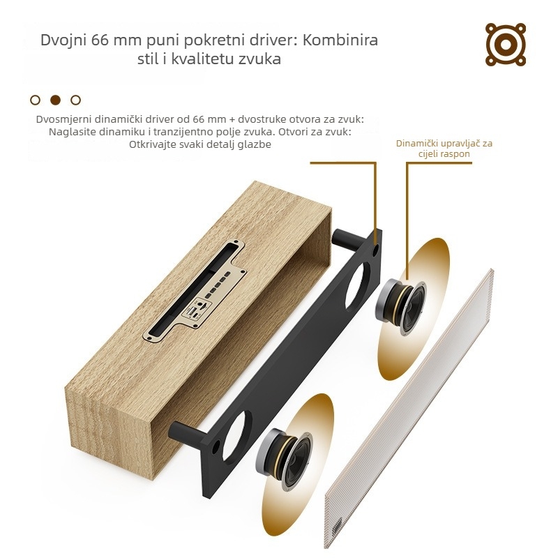 Drveni stolni Bluetooth zvučnik sa dva zvučnika, 16W, BT 5.3, 100 Hz–20 kHz, domet 10 m