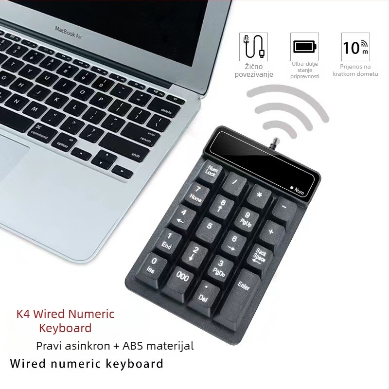 Žičana numerička tipkovnica, 19 tipki, USB, X-frame tehnologija, vodootporna