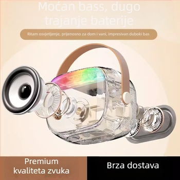 Bluetooth zvučnik s integriranim i odvojivim mikrofonom za kućnu i vanjsku upotrebu — 5W, Bluetooth 5.3, 100Hz–20kHz, domet 10m, ugrađena baterija 1000–1200mAh