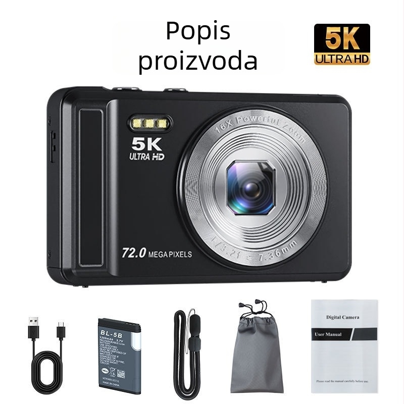 CCD digitalna kamera s 16x digitalnim zumom, prenosno 5K snimanje za kućnu upotrebu i studente