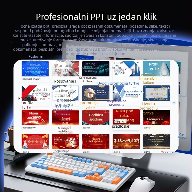 AI pametna tipkovnica sa tri načina: USB-C žična, 2.4G bežična, Bluetooth – 104 tipke, ergonomska, prilagodba OEM/ODM