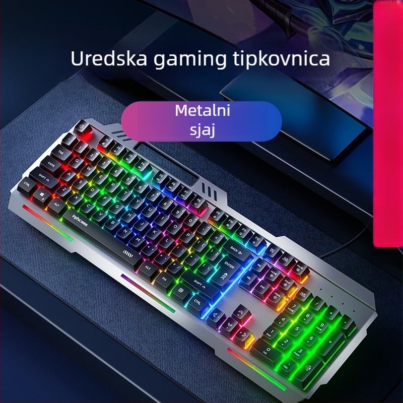 INPHIC K2 žičana tipkovnica s metalnim panelom, mehanički osjećaj membrane tipke, 104 tipke, X arhitektura, pozadinska rasvjeta, vodootporna