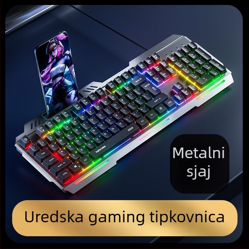 INPHIC K2 žičana tipkovnica s metalnim panelom, mehanički osjećaj membrane tipke, 104 tipke, X arhitektura, pozadinska rasvjeta, vodootporna