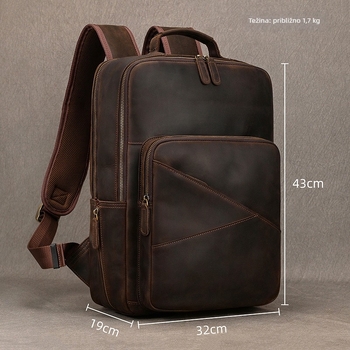 Muški ranac od Crazy Horse kože, prirodna koža, kapacitet 36–55 L, prvi sloj teleće kože, prozračna podstava