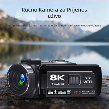 8K ručna kamera za vanjsku livestreaming: CMOS senzor 48 MP, 3,0-inčni dodirni LCD, elektron stabilizacija slike, stereo mikrofon