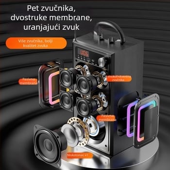 Bežični Bluetooth zvučnik za kućnu i vanjsku upotrebu, 80W, 5-drajverski sustav, ugrađena baterija 2000–4000mAh, Bluetooth 5.3, IPX3 otporan na vodu