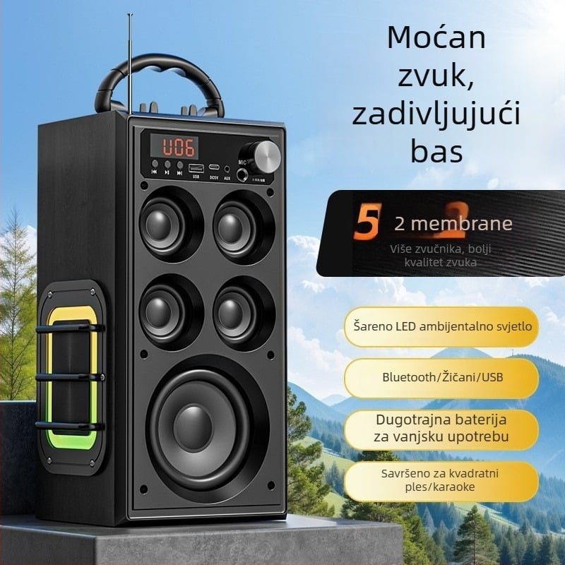 Bežični Bluetooth zvučnik za kućnu i vanjsku upotrebu, 80W, 5-drajverski sustav, ugrađena baterija 2000–4000mAh, Bluetooth 5.3, IPX3 otporan na vodu