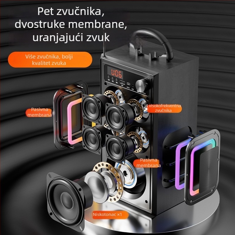 Bežični Bluetooth zvučnik za kućnu i vanjsku upotrebu, 80W, 5-drajverski sustav, ugrađena baterija 2000–4000mAh, Bluetooth 5.3, IPX3 otporan na vodu