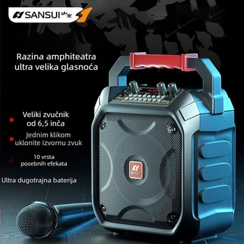Prijenosni Bluetooth karaoke zvučnik za otvoreno – 20W, ugrađena baterija 2000–4000 mAh, Bluetooth 5.0, raspon frekvencija 100 Hz–20 kHz, SNR ≥85 dB