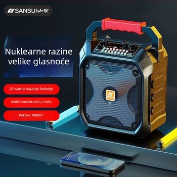 Prijenosni Bluetooth karaoke zvučnik za otvoreno – 20W, ugrađena baterija 2000–4000 mAh, Bluetooth 5.0, raspon frekvencija 100 Hz–20 kHz, SNR ≥85 dB
