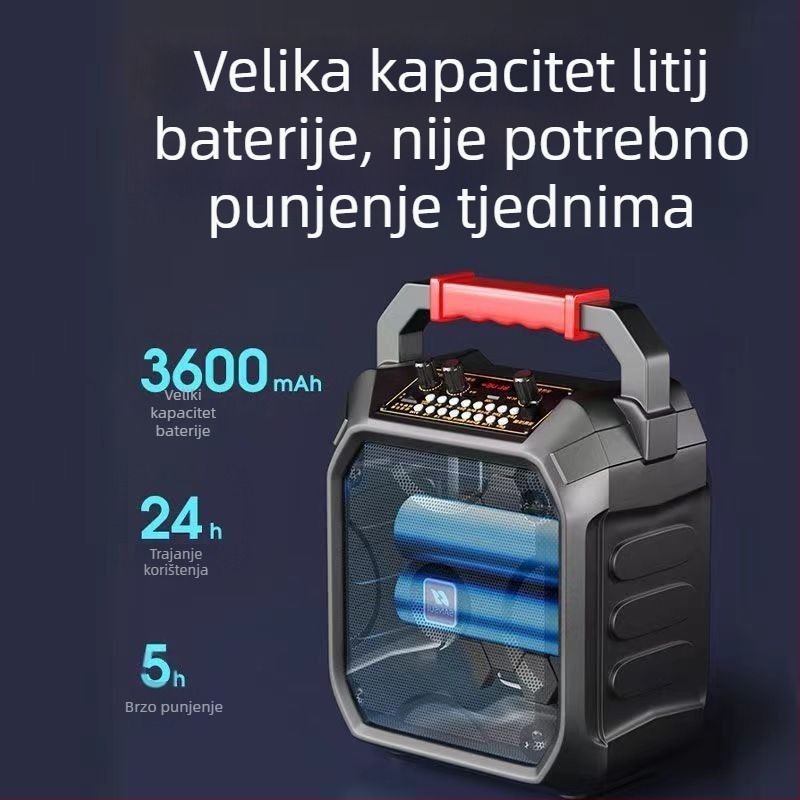 Prijenosni Bluetooth karaoke zvučnik za otvoreno – 20W, ugrađena baterija 2000–4000 mAh, Bluetooth 5.0, raspon frekvencija 100 Hz–20 kHz, SNR ≥85 dB