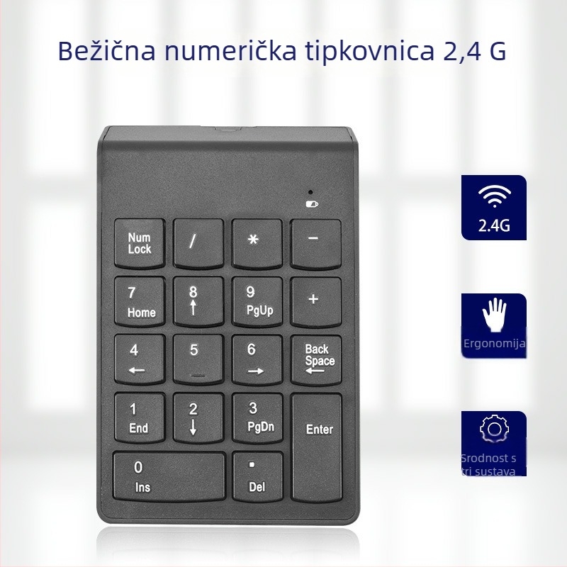 Bežična 18-tipkovna brojčana tipkovnica USB, vodootporan mehanički dizajn