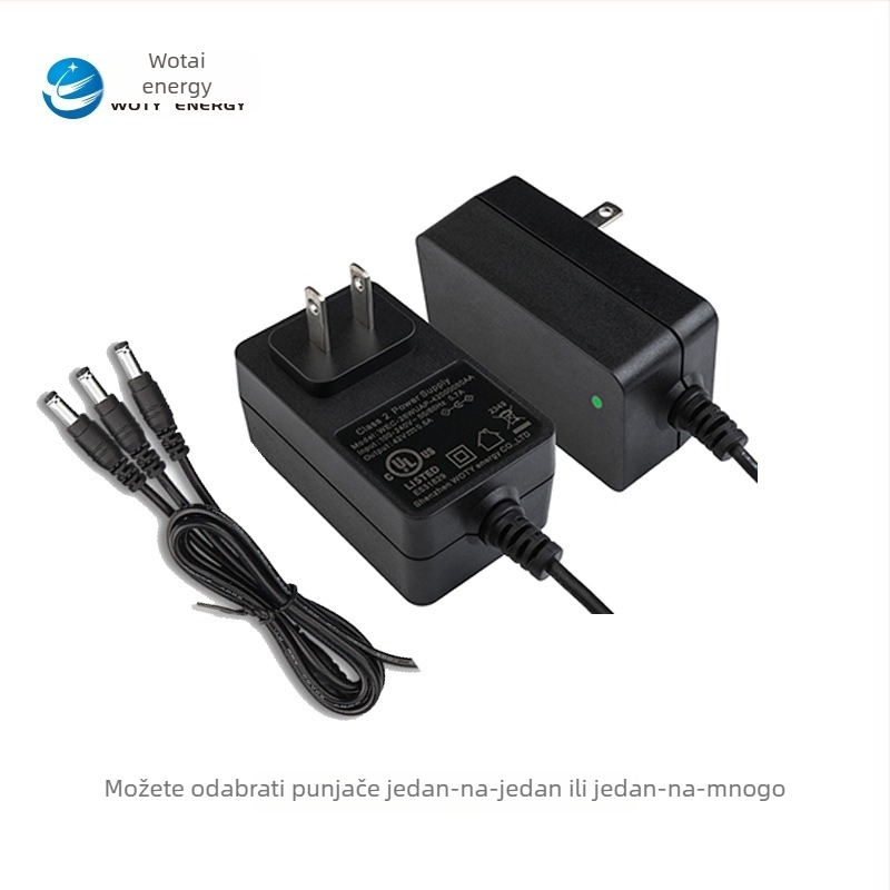 Punjač, certificiran ETL/PSE/CE, Wotai WEC-26W, ulaz 100-240V, izlaz DC 8.4-42V/0.1-2A, kabel 1m, izravno punjenje