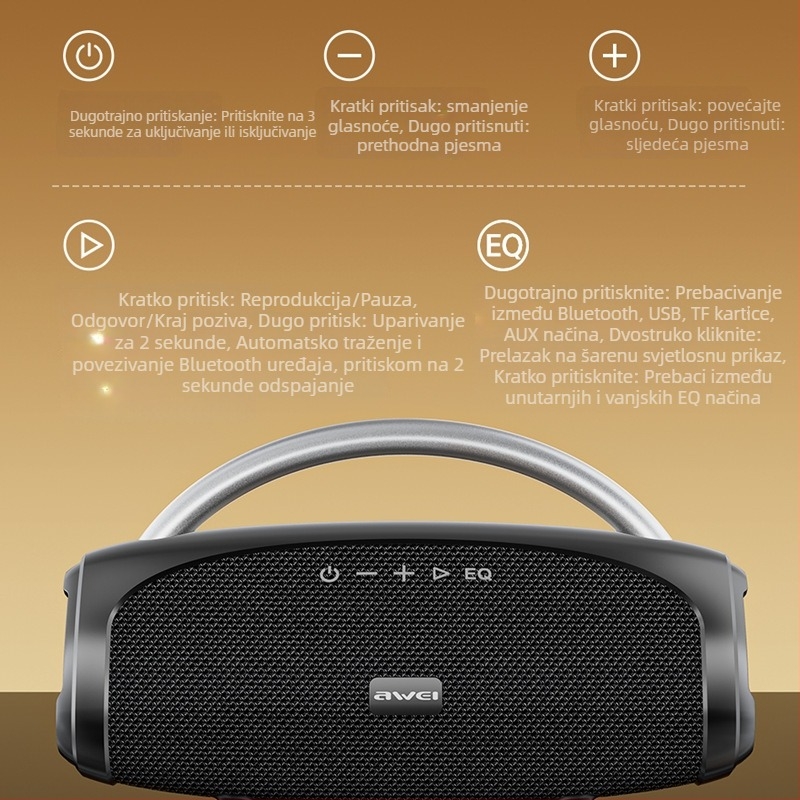 Awei KA39 Bluetooth zvučnik s USB/TF kartom i žično reproduciranjem 3,5 mm, 2 zvučnika, 5W izlaz, Bluetooth 5.3, ugrađena baterija 6000mAh