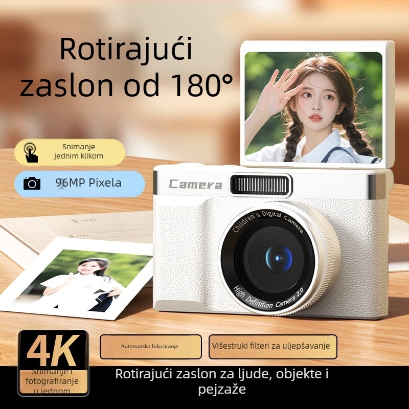Nova kamera za studente s zaslonom koji se okreće, dvostruki CCD senzor, HD snimke, retro kampus dizajn, kompaktna