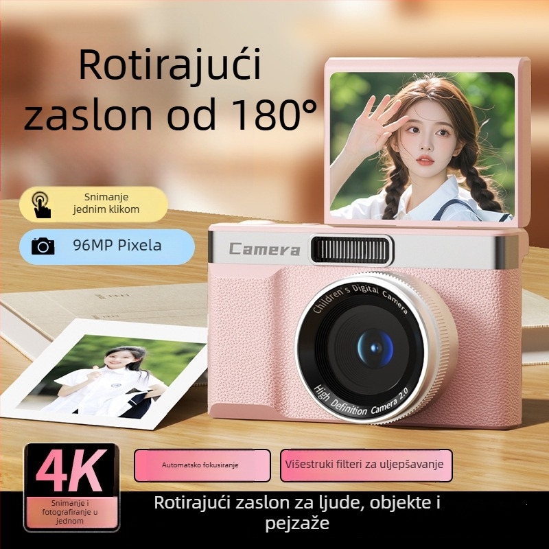Nova kamera za studente s zaslonom koji se okreće, dvostruki CCD senzor, HD snimke, retro kampus dizajn, kompaktna