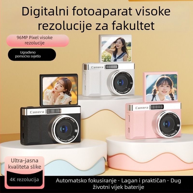 Nova kamera za studente s zaslonom koji se okreće, dvostruki CCD senzor, HD snimke, retro kampus dizajn, kompaktna