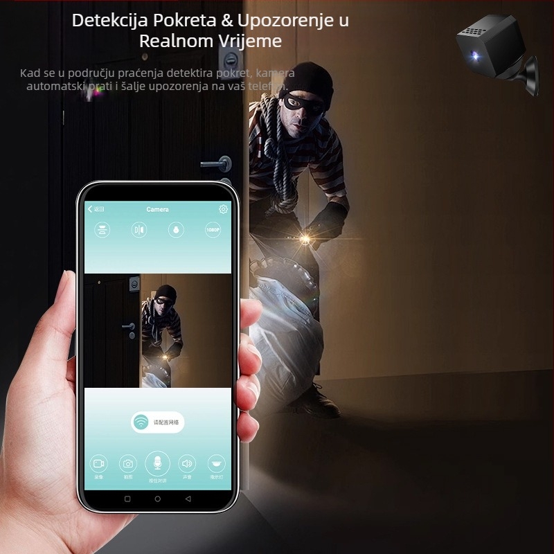 F1 Kamera – 1080P HD Noćno viziranje IR, Daljinska Wi-Fi Sigurnosna Kamera, TF kartica + Cloud, Video i Fotografije