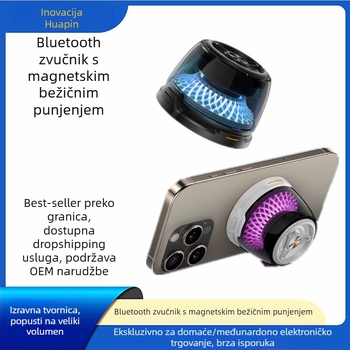 Bluetooth zvučnik s magnetskim bežičnim punjenjem (15W) – ugrađena baterija, domet 10 m, raspon 100 Hz–20 kHz, SNR ≥70 dB