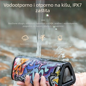 Mifa bežični Bluetooth zvučnik, prijenosni, s utorom za microSD, vodootporan IPX7, ugrađena baterija 1200–2000 mAh, raspon frekvencija 100 Hz–20 kHz, SNR ≥70 dB