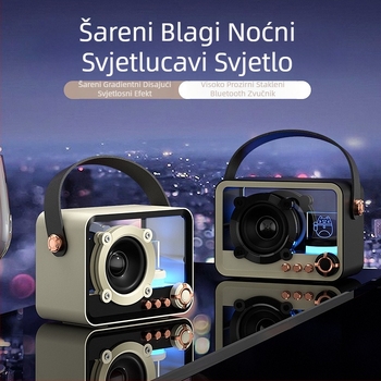 Prijenosni Bluetooth zvučnik s ugrađenom ambijentalnom rasvjetom, 5W izlaz, BT 5.2, 100 Hz–20 kHz, SNR ≥85 dB, ugrađena baterija 1200–2000 mAh