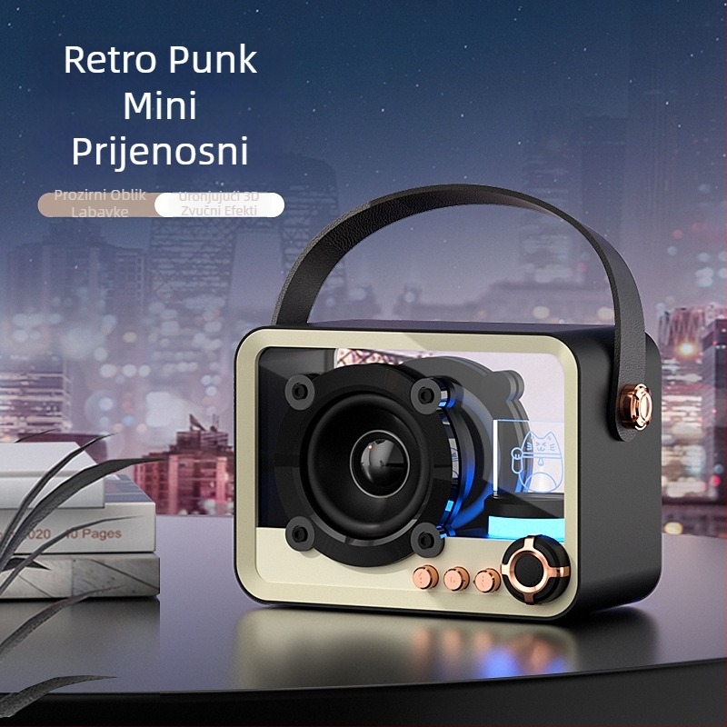 Prijenosni Bluetooth zvučnik s ugrađenom ambijentalnom rasvjetom, 5W izlaz, BT 5.2, 100 Hz–20 kHz, SNR ≥85 dB, ugrađena baterija 1200–2000 mAh