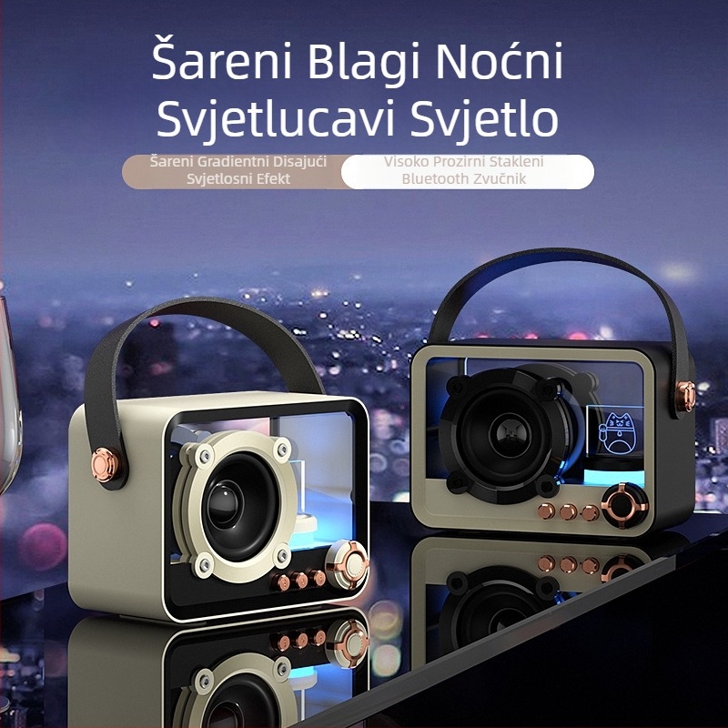Prijenosni Bluetooth zvučnik s ugrađenom ambijentalnom rasvjetom, 5W izlaz, BT 5.2, 100 Hz–20 kHz, SNR ≥85 dB, ugrađena baterija 1200–2000 mAh