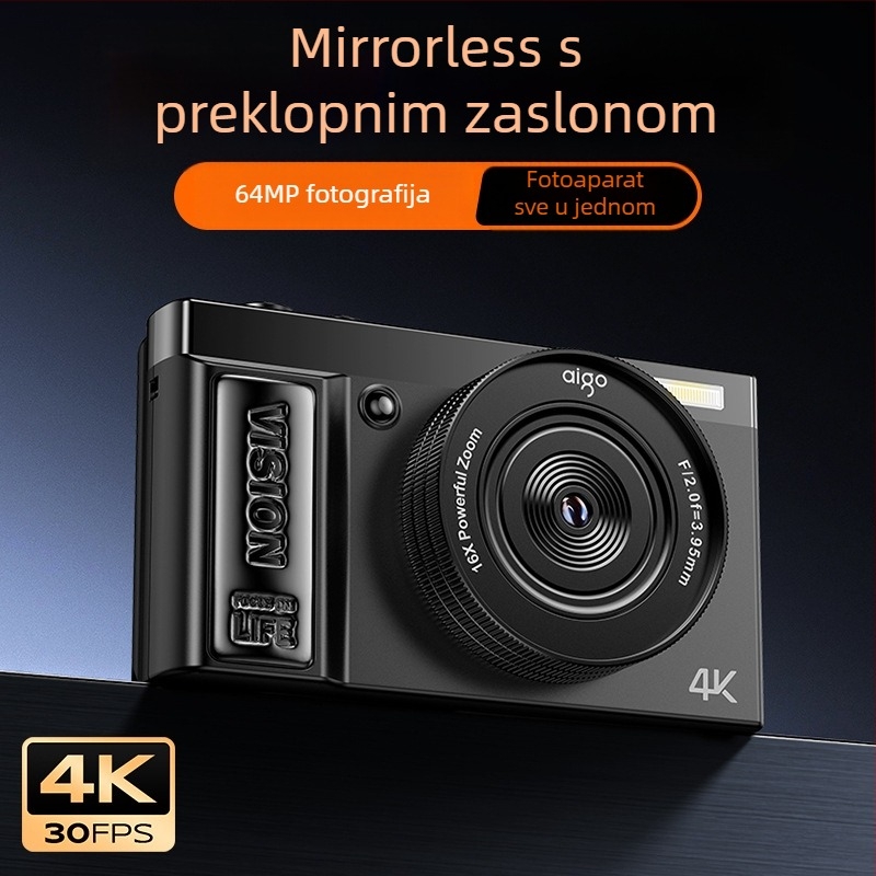 4K digitalna bezzrcalna kamera s rotirajućim zaslonom za selfie, višebojna, za studente i fotografiranje na kampusu
