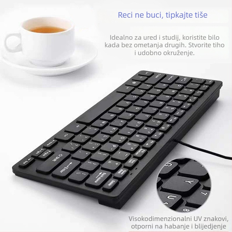 Žična USB tipkovnica za stolno računalo, 87 tipki, kompaktni raspored, vodootporna, bijeli osi prekidača, kabel 1,35 m