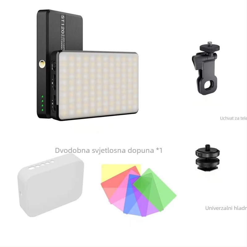 ST-120 LED rasvjeta za dopunu za telefon/DSLR – prijenosno svjetlo za live streaming, 10–50W, 3.7V, tri boje temperature, ručna kontrola