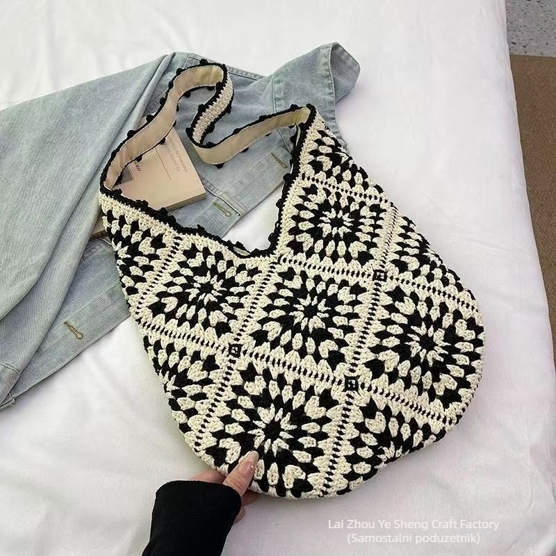 Ručna crossbody torba, pletena, sa zatvaračem, platnena podstava, za svakodnevnu upotrebu