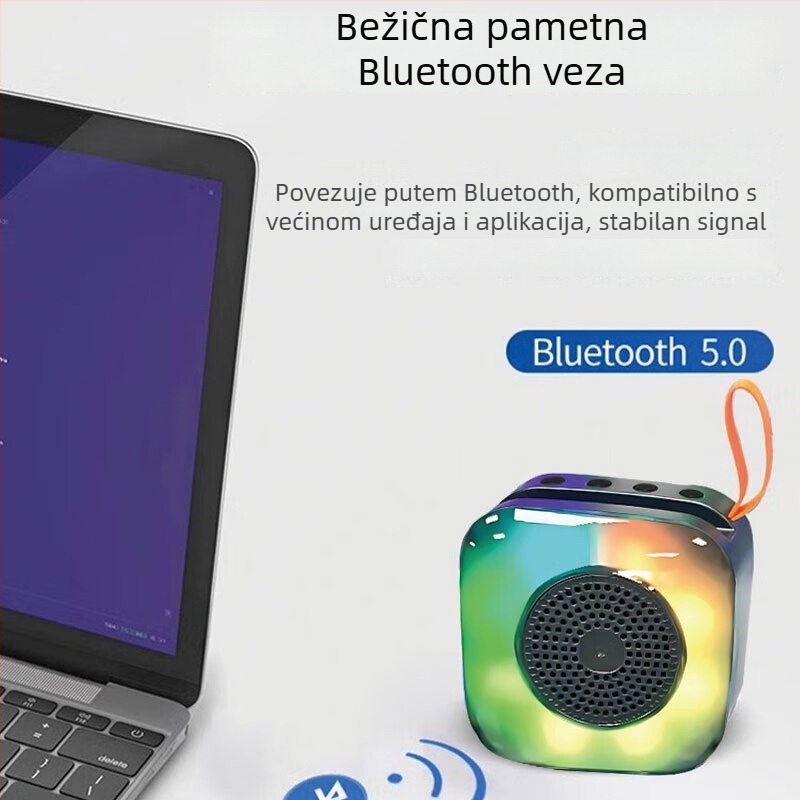 Prijenosni mini Bluetooth zvučnik za vani — 5W izlaz, USB napajanje, ugrađena baterija 800–1000 mAh, frekvencijski odziv 60 Hz–15 kHz, SNR ≥70 dB, model X16