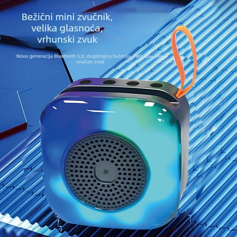 Prijenosni mini Bluetooth zvučnik za vani — 5W izlaz, USB napajanje, ugrađena baterija 800–1000 mAh, frekvencijski odziv 60 Hz–15 kHz, SNR ≥70 dB, model X16