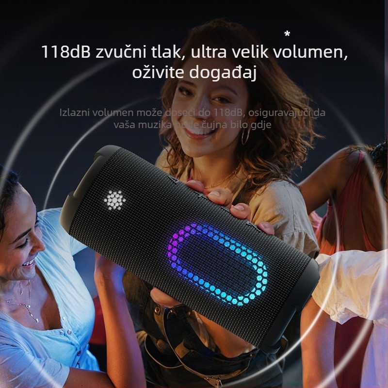 Wanyinba M9 Bluetooth zvučnik – IPX7 vodootporan, 40W izlaz, ugrađena 6000mAh baterija, Bluetooth 5.3, 4 zvučnika