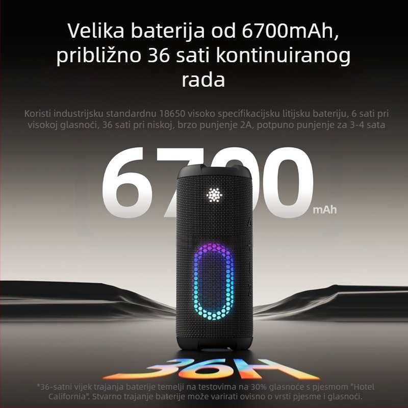 Wanyinba M9 Bluetooth zvučnik – IPX7 vodootporan, 40W izlaz, ugrađena 6000mAh baterija, Bluetooth 5.3, 4 zvučnika
