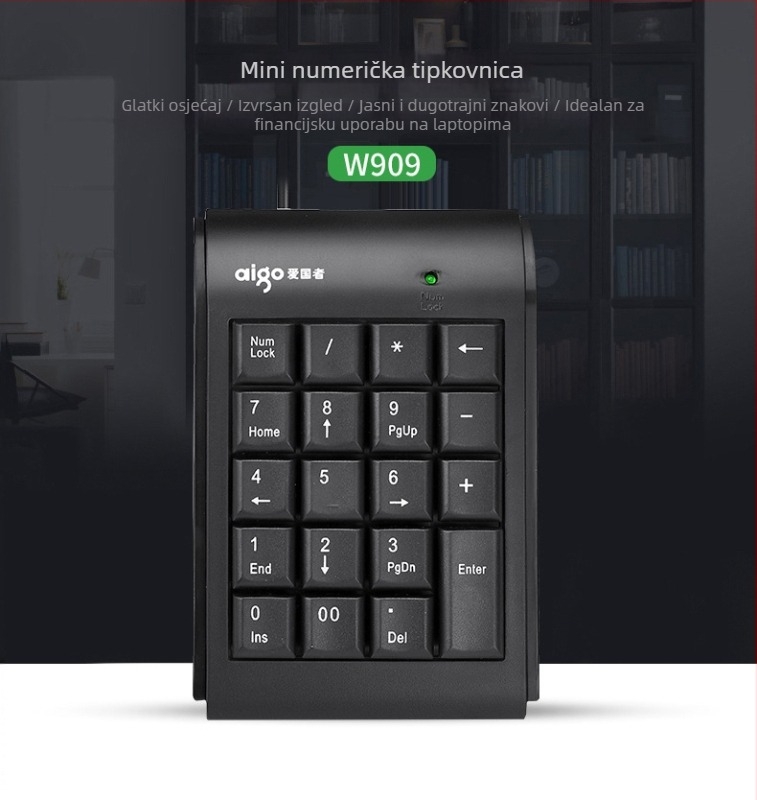 Patriot W909 žičana brojčana tipkovnica, 19 tipki, za prijenosna računala i uredske potrebe