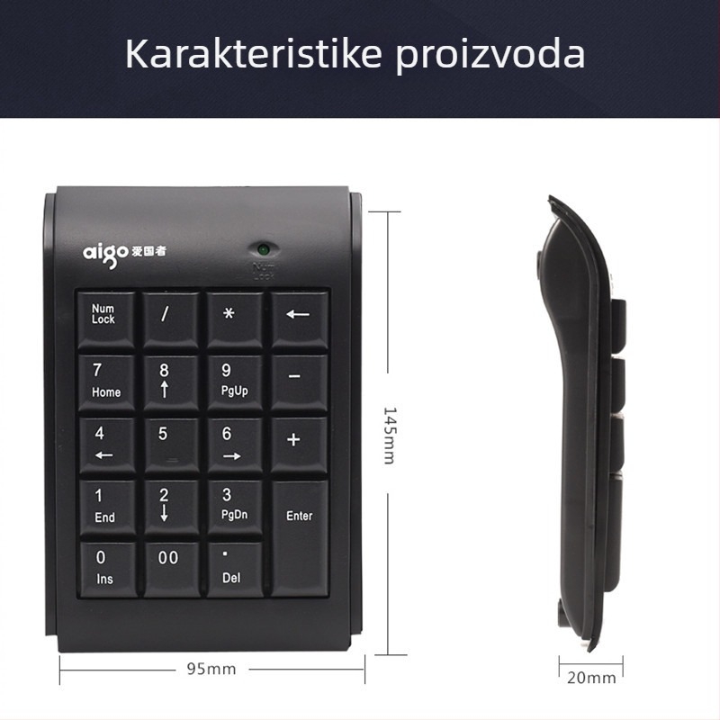 Patriot W909 žičana brojčana tipkovnica, 19 tipki, za prijenosna računala i uredske potrebe