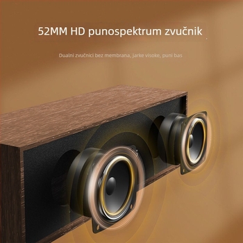 Bluetooth zvučnik za računalo s drvenim kućištem — Bluetooth 5.3; izlazna snaga 5 W; frekvencijski odziv 60 Hz–15 kHz; SNR ≥70 dB; domet 10 m