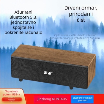 Bluetooth zvučnik za računalo s drvenim kućištem — Bluetooth 5.3; izlazna snaga 5 W; frekvencijski odziv 60 Hz–15 kHz; SNR ≥70 dB; domet 10 m