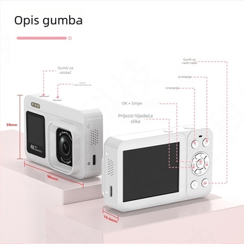 4K digitalna kamera s CMOS senzorom od 64 MP, 18x optički zum, 2,8-inčni LCD zaslon, mono mikrofon