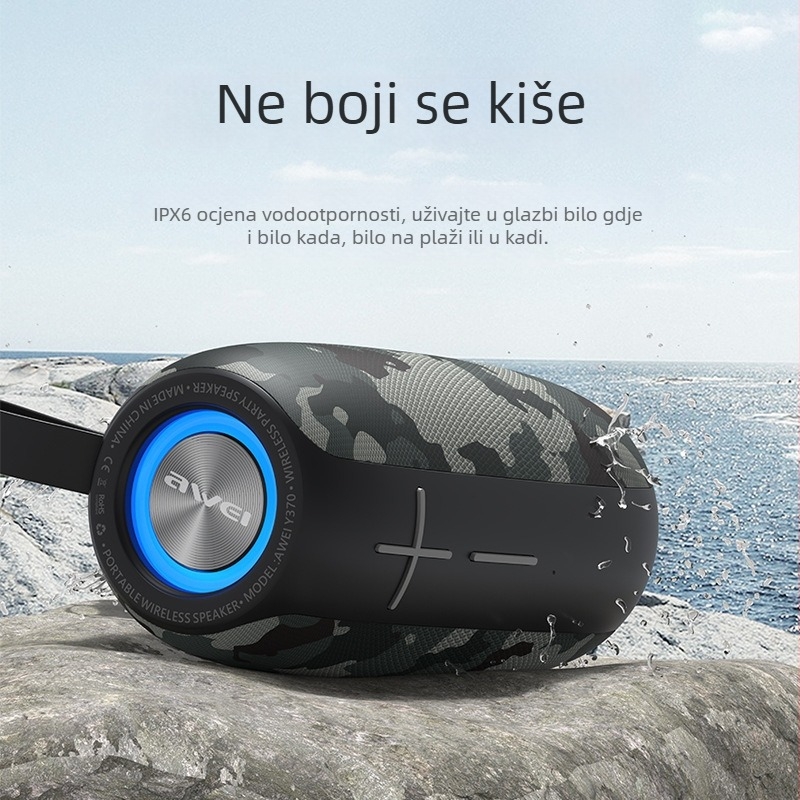 Vanjski Bluetooth zvučnik, otporan, 10W, IPX4 vodootporan, Bluetooth 5.0, ugrađena baterija 1000–1200 mAh, frekvencijski raspon 80 Hz–15 kHz (IPX4; 10W; Bluetooth 5.0; 1000–1200 mAh; 80 Hz–15 kHz)