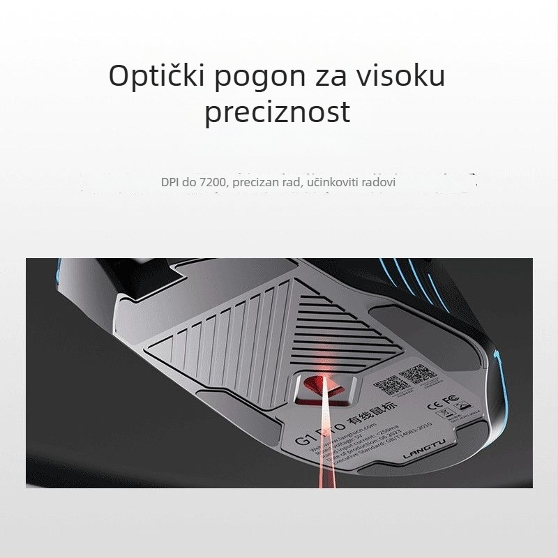 Žičani gaming miš s 8 tipki i LED osvjetljenjem, DPI u četiri razine za PC i prijenosno računalo