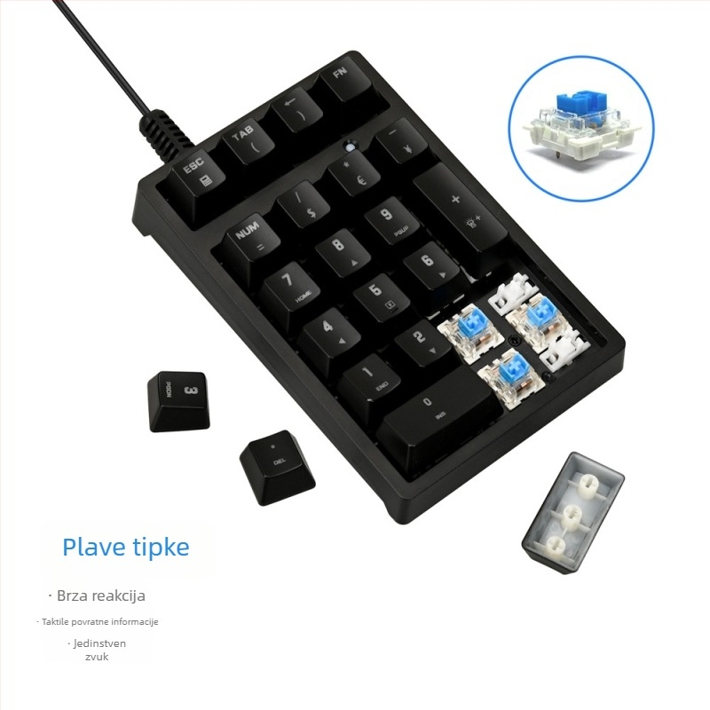 21-tipkovnica s mehaničkim numeričkim tipkama, USB, RGB pozadinsko osvjetljenje, vodootporna konstrukcija