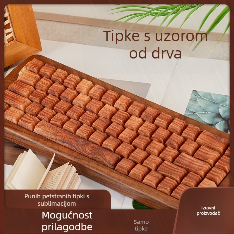 PBT keycaps za tipkovnicu s uzorom orašćevog drveta, bočno gravirani znakovi sublimacijom, prozirni, kompatibilni s univerzalnom mehaničkom tipkovnicom