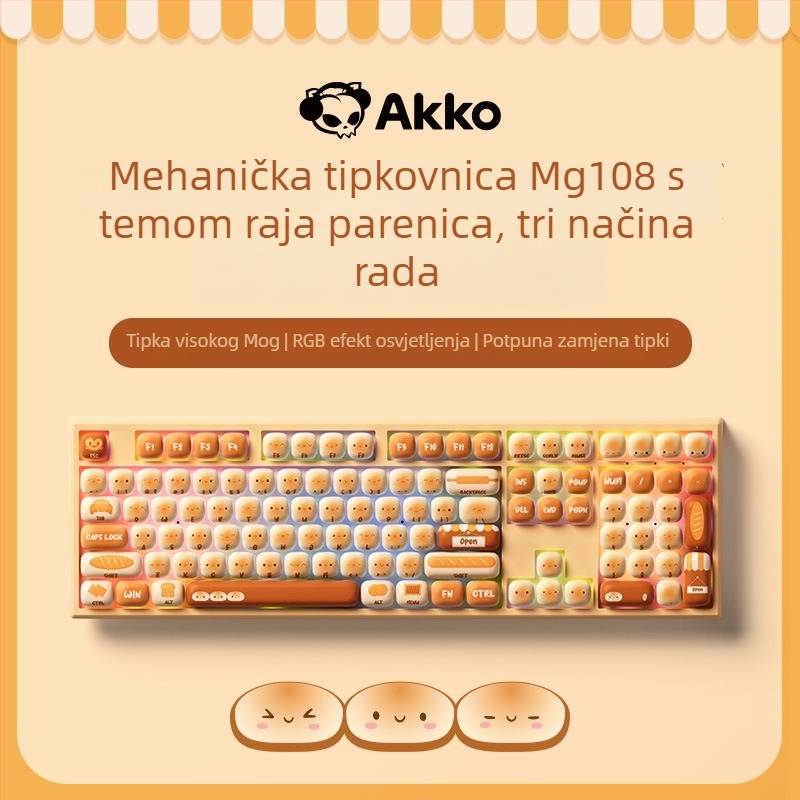 AKKO Mantou Paradise mehanička tipkovnica s PBT tipkama za sublimaciju, tri bežična načina, RGB pozadinsko osvjetljenje, 98+ tipki