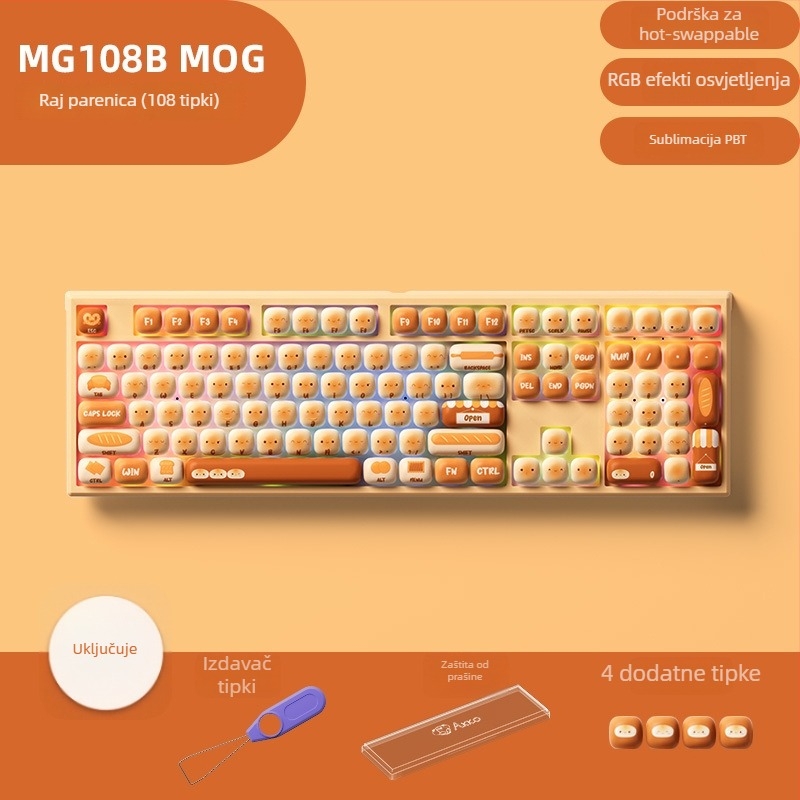 AKKO Mantou Paradise mehanička tipkovnica s PBT tipkama za sublimaciju, tri bežična načina, RGB pozadinsko osvjetljenje, 98+ tipki