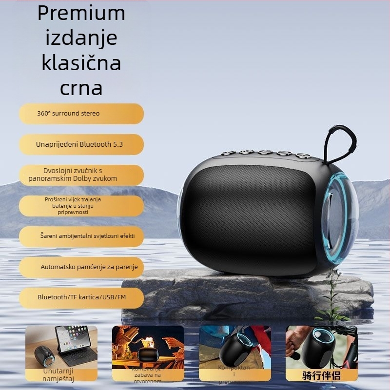 Bežični Bluetooth zvučnik sa snažnim subwooferom, visokokvalitetan zvuk (Bluetooth, 100 Hz–20 kHz, SNR ≥70 dB, IPX7, ABS kućište)