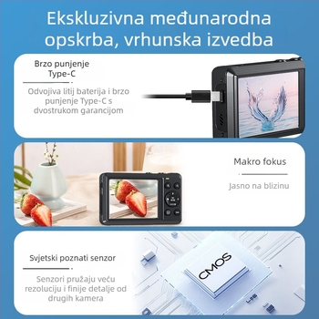 Prenosna selfie kamera s CMOS senzorom 1/4-inch, 16 MP, maksimalna rezolucija 4608x2560, 2,8-inch HD LCD, 16x digitalni zum