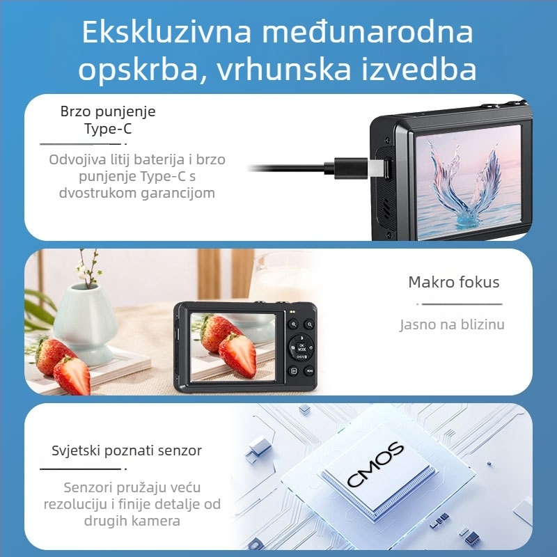 Prenosna selfie kamera s CMOS senzorom 1/4-inch, 16 MP, maksimalna rezolucija 4608x2560, 2,8-inch HD LCD, 16x digitalni zum