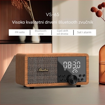 Shaba FM radio bežični drveni Bluetooth zvučnik sa alarma i čitačem kartica, 5W, Bluetooth 5.1, 100Hz-20kHz, SNR ≥75dB, domet 10 m